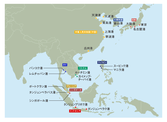 アジア各国の港を地図で見てみよう
